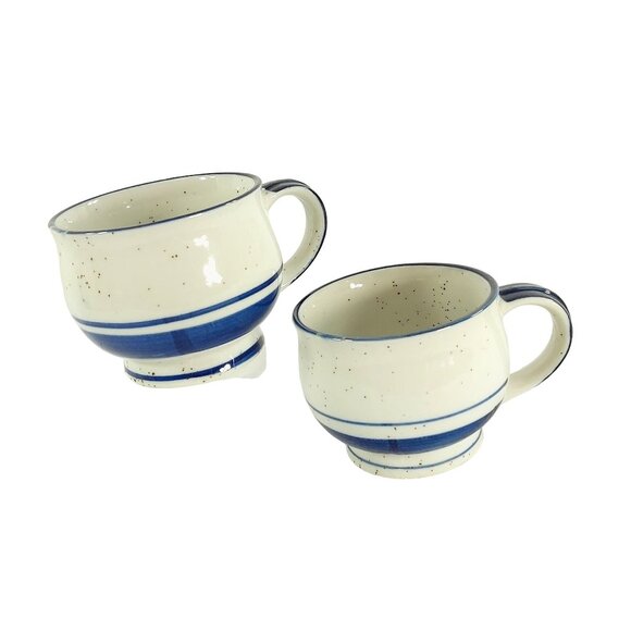 Ceramic Mugs Coffee & Tea Cups for Kitchen Decor Blue & White Speckled 2 pc Set - Picture 2 of 10